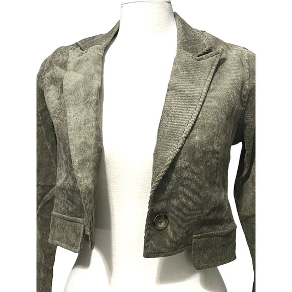 Uniq NWT Corduroy Open Front Collared Blazer Sz Small Womens Green Long Sleeve - Picture 10 of 11